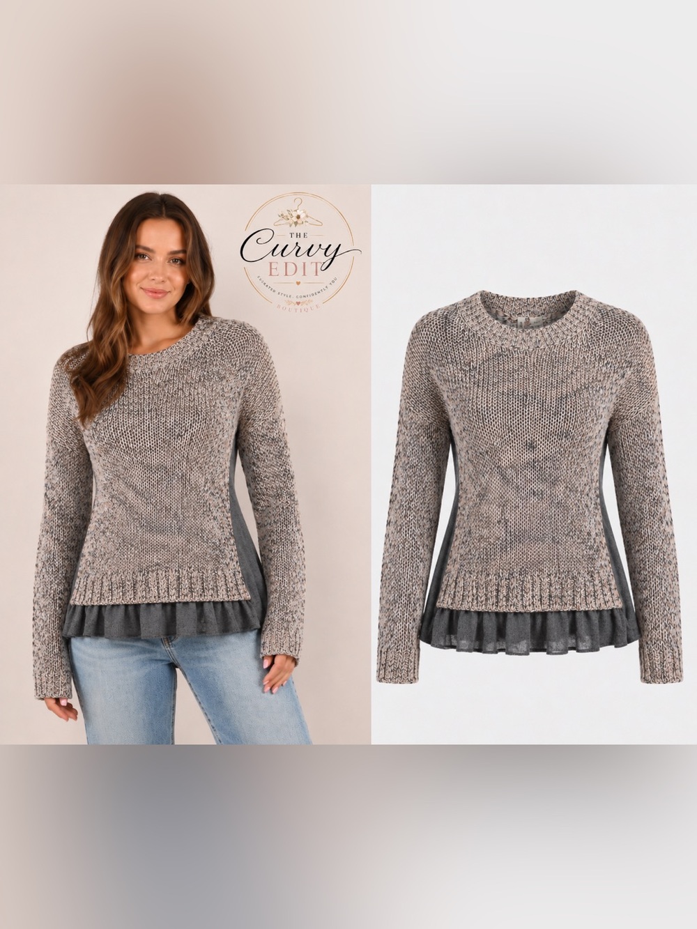 Moth for Anthropologie Layered Ruffle Hem Marled Knit Sweater Size Large NWOT